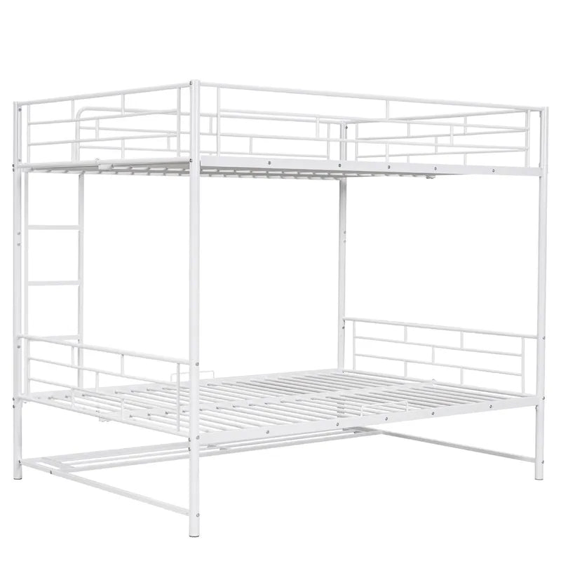 Lit superposé en métal blanc, taille double, avec étagère et barrières de sécurité, 2 couchages
