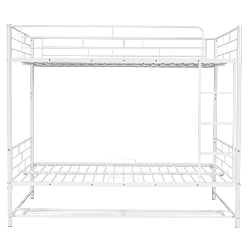 Lit superposé en métal blanc, taille double, avec étagère et barrières de sécurité, 2 couchages