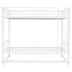 Lit superposé en métal blanc, taille double, avec étagère et barrières de sécurité, 2 couchages