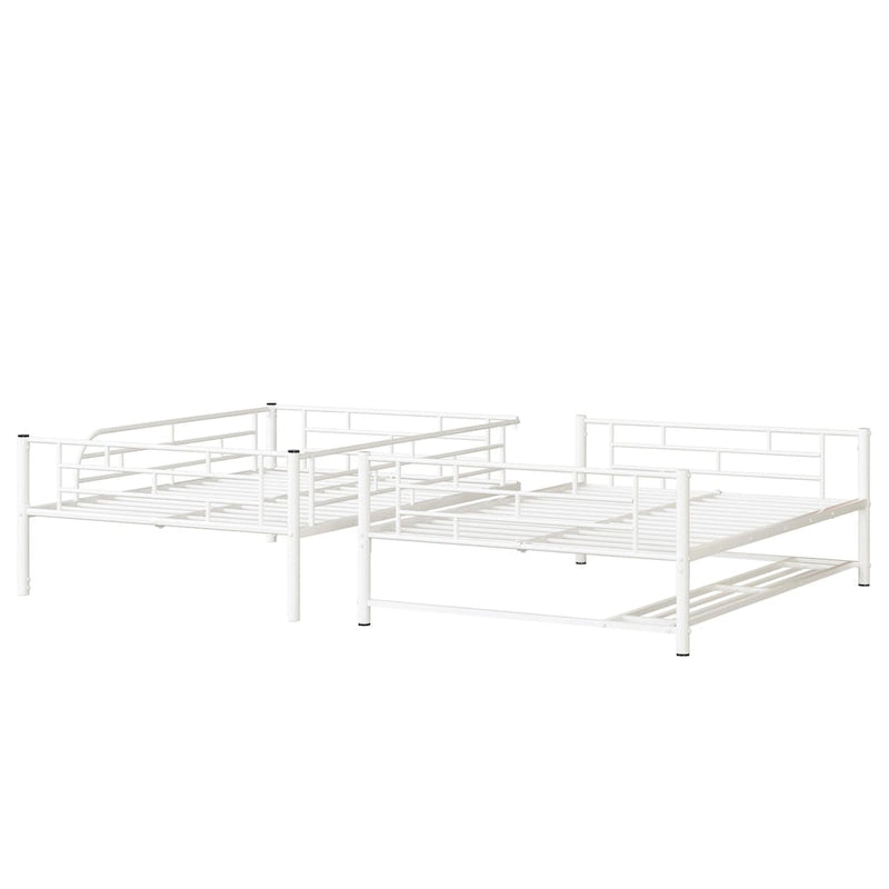 Lit superposé en métal blanc, taille double, avec étagère et barrières de sécurité, 2 couchages