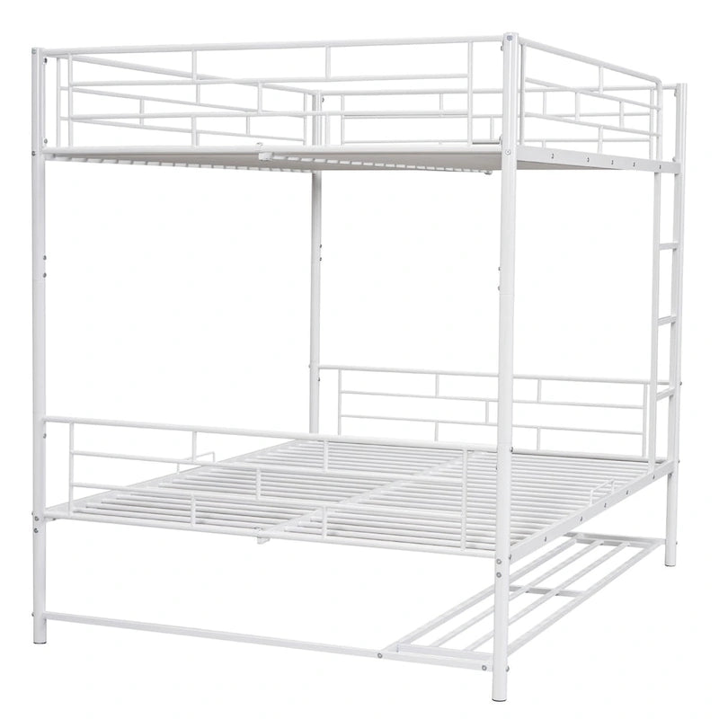 Lit superposé en métal blanc, taille double, avec étagère et barrières de sécurité, 2 couchages