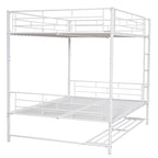 Lit superposé en métal blanc, taille double, avec étagère et barrières de sécurité, 2 couchages