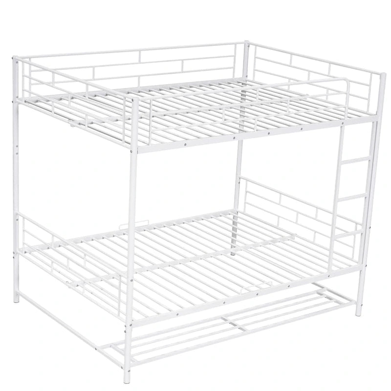 Lit superposé en métal blanc, taille double, avec étagère et barrières de sécurité, 2 couchages