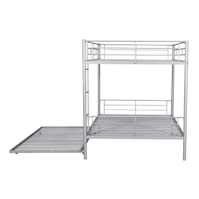 Lit superposé en métal une place et demie argent/noir/blanc avec lit gigogne, pour 2 à 3 personnes