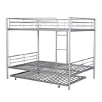 Lit superposé en métal une place et demie argent/noir/blanc avec lit gigogne, pour 2 à 3 personnes