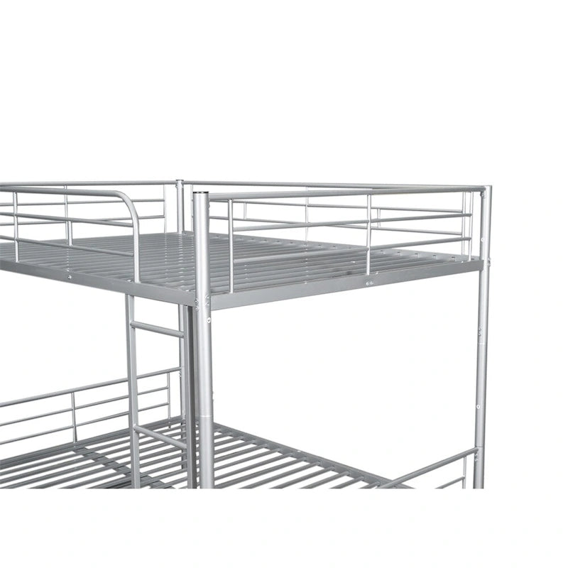 Lit superposé en métal une place et demie argent/noir/blanc avec lit gigogne, pour 2 à 3 personnes