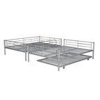 Lit superposé en métal une place et demie argent/noir/blanc avec lit gigogne, pour 2 à 3 personnes