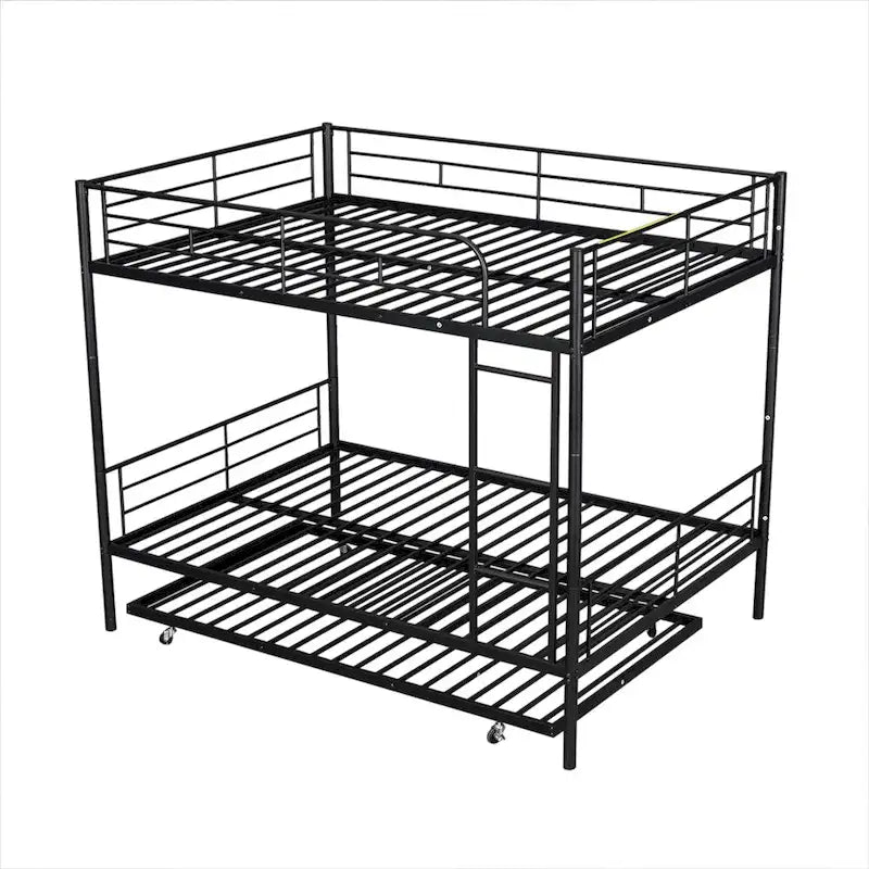 Lit superposé en métal une place et demie argent/noir/blanc avec lit gigogne, pour 2 à 3 personnes