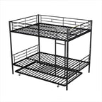 Lit superposé en métal une place et demie argent/noir/blanc avec lit gigogne, pour 2 à 3 personnes