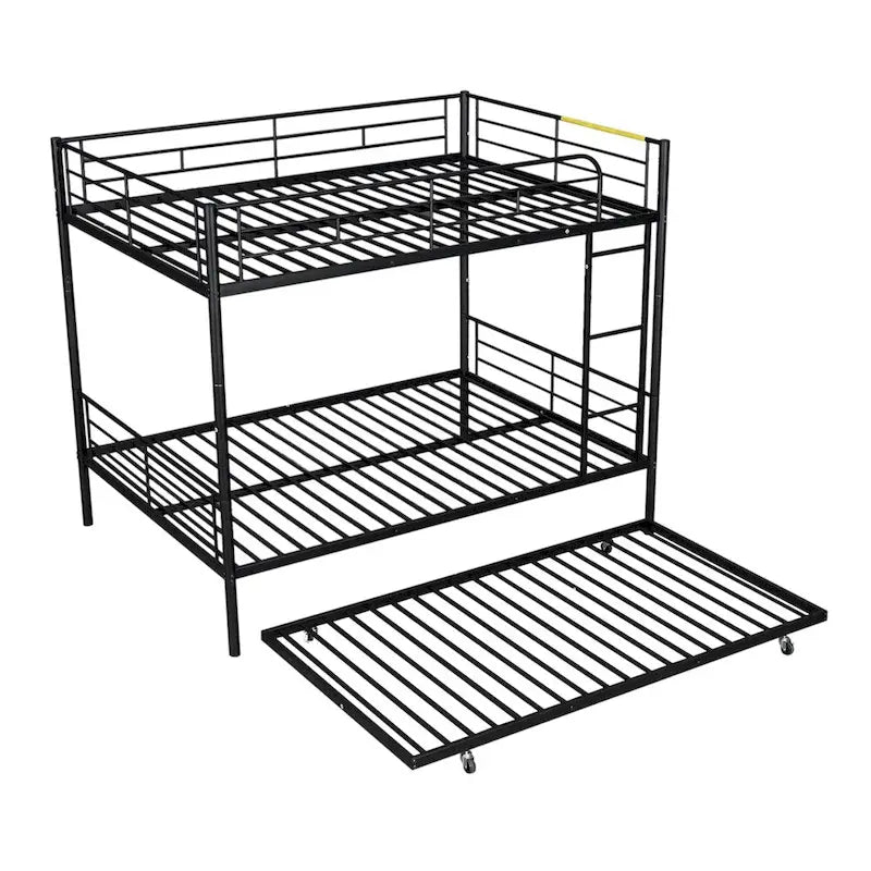 Lit superposé en métal une place et demie argent/noir/blanc avec lit gigogne, pour 2 à 3 personnes