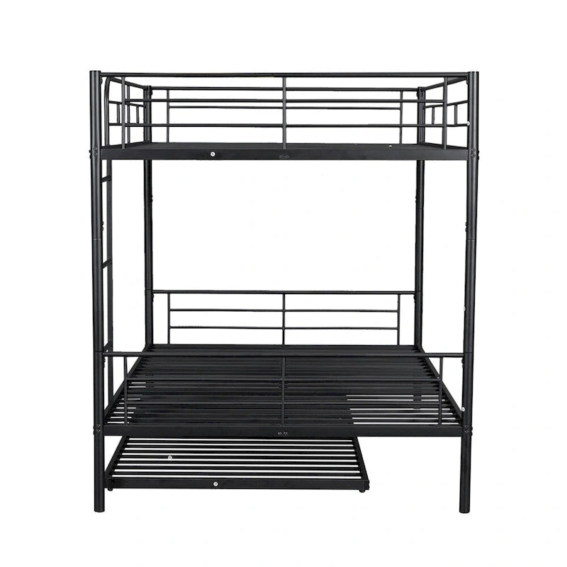 Lit superposé en métal une place et demie argent/noir/blanc avec lit gigogne, pour 2 à 3 personnes