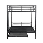 Lit superposé en métal une place et demie argent/noir/blanc avec lit gigogne, pour 2 à 3 personnes