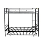 Lit superposé en métal une place et demie argent/noir/blanc avec lit gigogne, pour 2 à 3 personnes
