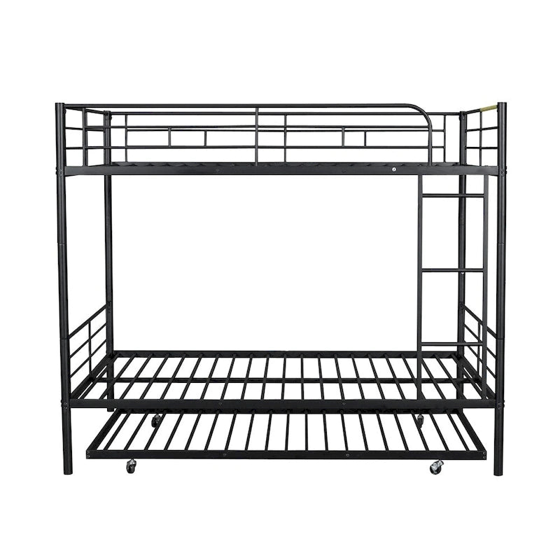 Lit superposé en métal une place et demie argent/noir/blanc avec lit gigogne, pour 2 à 3 personnes