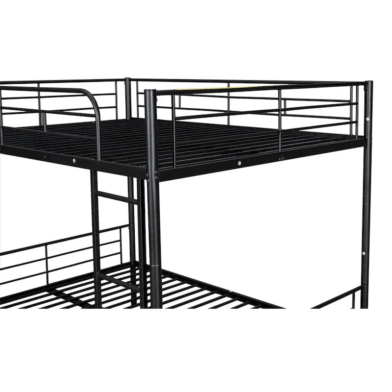 Lit superposé en métal une place et demie argent/noir/blanc avec lit gigogne, pour 2 à 3 personnes