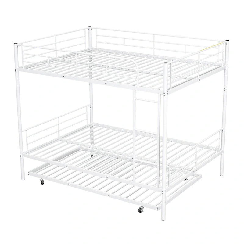 Lit superposé en métal une place et demie argent/noir/blanc avec lit gigogne, pour 2 à 3 personnes