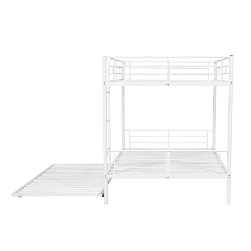 Lit superposé en métal une place et demie argent/noir/blanc avec lit gigogne, pour 2 à 3 personnes