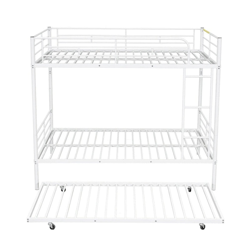 Lit superposé en métal une place et demie argent/noir/blanc avec lit gigogne, pour 2 à 3 personnes