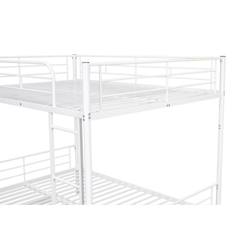 Lit superposé en métal une place et demie argent/noir/blanc avec lit gigogne, pour 2 à 3 personnes