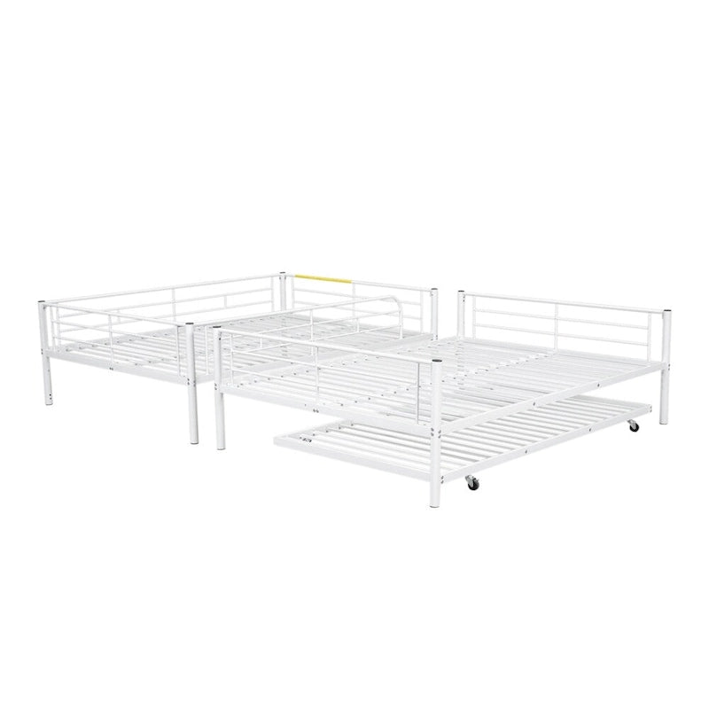 Lit superposé en métal une place et demie argent/noir/blanc avec lit gigogne, pour 2 à 3 personnes