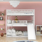 Lit superposé triple blanc avec toboggan, 3 couchages