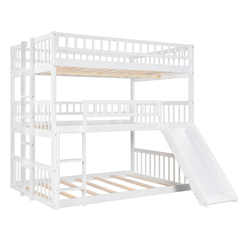 Lit superposé triple blanc avec toboggan, 3 couchages