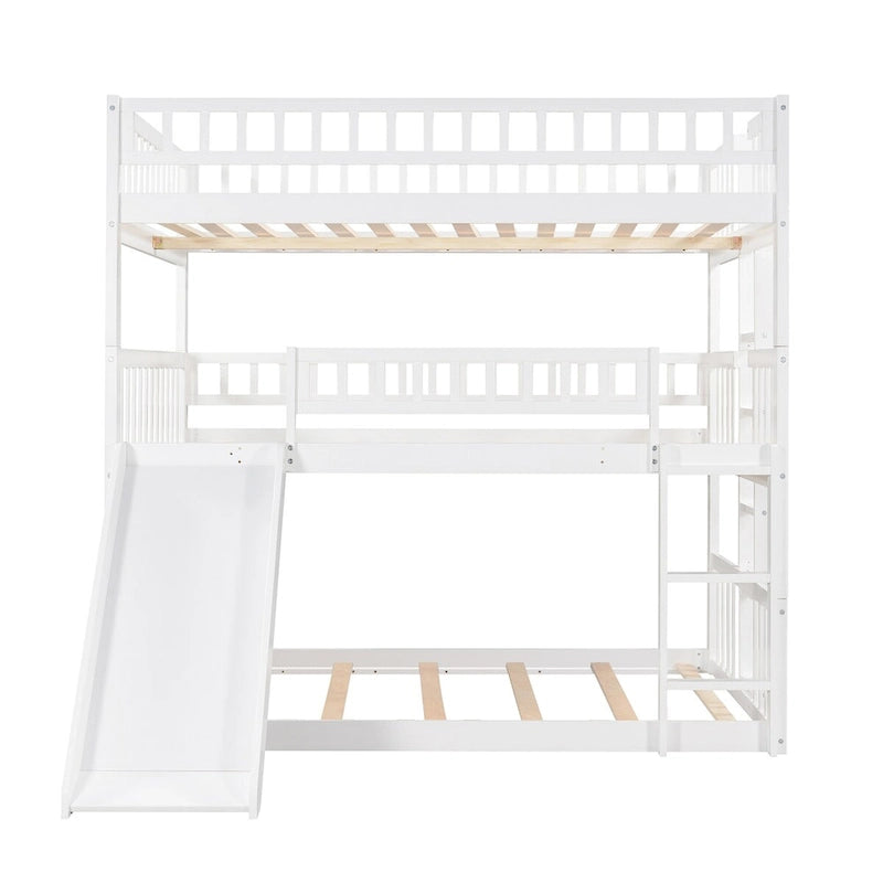 Lit superposé triple blanc avec toboggan, 3 couchages