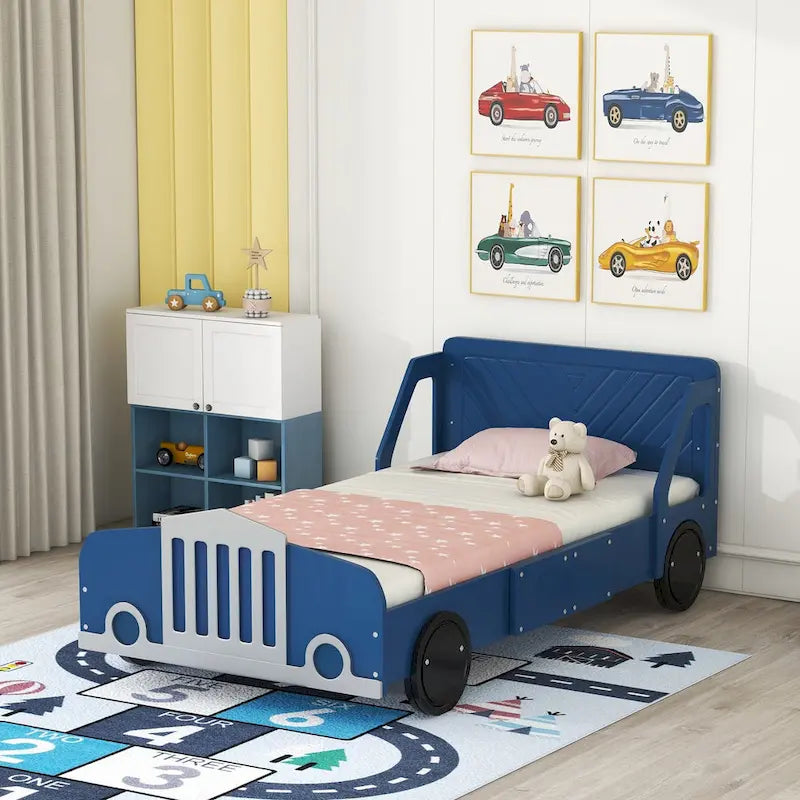 Twin Car-Shaped Platform Bed with Wheels