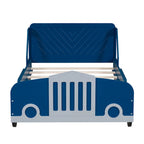 Lit plateforme double en forme de voiture, blanc/gris/bleu, assemblage par 2 personnes