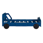 Lit plateforme double en forme de voiture, blanc/gris/bleu, assemblage par 2 personnes