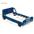 Lit plateforme double en forme de voiture, blanc/gris/bleu, assemblage par 2 personnes