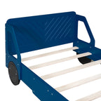 Lit plateforme double en forme de voiture, blanc/gris/bleu, assemblage par 2 personnes
