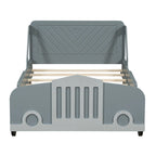 Lit plateforme double en forme de voiture, blanc/gris/bleu, assemblage par 2 personnes