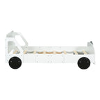 Lit plateforme double en forme de voiture, blanc/gris/bleu, assemblage par 2 personnes