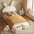 Lit de repos jumeau en velours beige/rose avec lumière LED et 2 tabourets de rangement, 1 personne