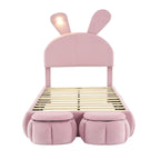 Lit de repos jumeau en velours beige/rose avec lumière LED et 2 tabourets de rangement, 1 personne