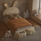 Lit de repos jumeau en velours beige/rose avec lumière LED et 2 tabourets de rangement, 1 personne
