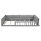 Lit plateforme pleine grandeur gris/beige avec barrières de sécurité et oreiller, 1 personne