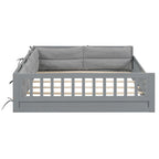 Lit plateforme pleine grandeur gris/beige avec barrières de sécurité et oreiller, 1 personne