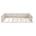 Lit plateforme pleine grandeur gris/beige avec barrières de sécurité et oreiller, 1 personne