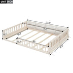 Lit plateforme pleine grandeur gris/beige avec barrières de sécurité et oreiller, 1 personne