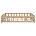 Lit cabane au sol pour enfants avec clôture et porte, taille double, pour 1 enfant - Naturel / Gris / Blanc