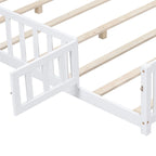 Lit cabane au sol pour enfants avec clôture et porte, taille double, pour 1 enfant - Naturel / Gris / Blanc