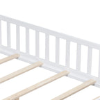 Lit cabane au sol pour enfants avec clôture et porte, taille double, pour 1 enfant - Naturel / Gris / Blanc