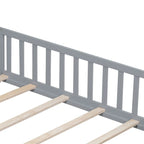 Lit cabane au sol pour enfants avec clôture et porte, taille double, pour 1 enfant - Naturel / Gris / Blanc