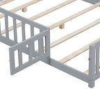 Lit cabane au sol pour enfants avec clôture et porte, taille double, pour 1 enfant - Naturel / Gris / Blanc
