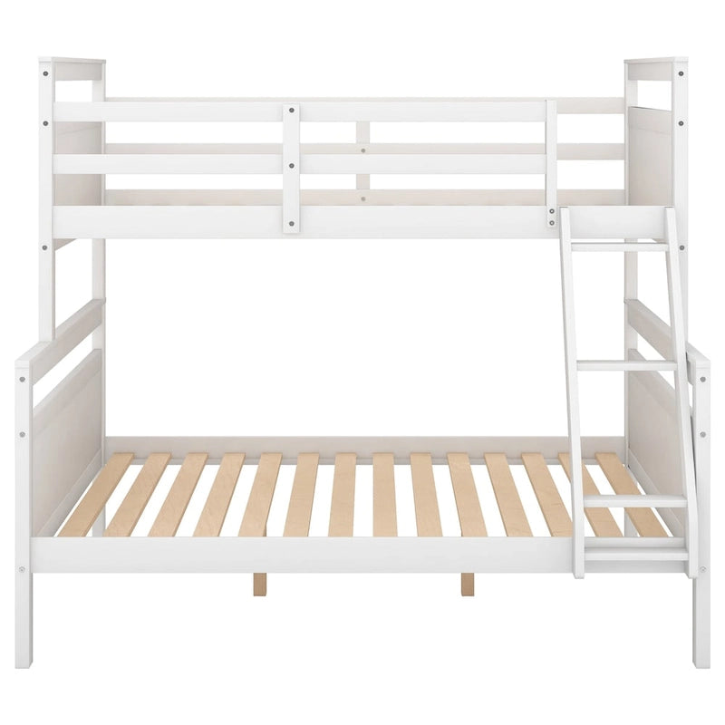 Lit superposé jumeau sur grand, gris/blanc, avec échelle inclinée, 2 couchages