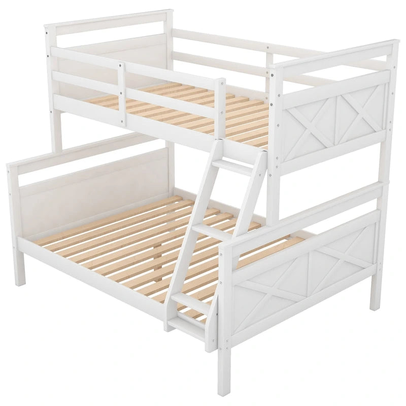 Lit superposé jumeau sur grand, gris/blanc, avec échelle inclinée, 2 couchages