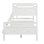 Lit superposé jumeau sur grand, gris/blanc, avec échelle inclinée, 2 couchages