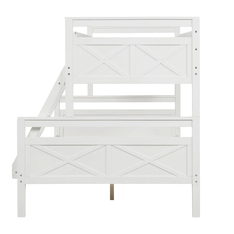 Lit superposé jumeau sur grand, gris/blanc, avec échelle inclinée, 2 couchages